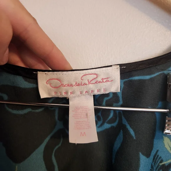 Oscar de la Renta Teal and Black Floral Robe - Picture 3 of 8